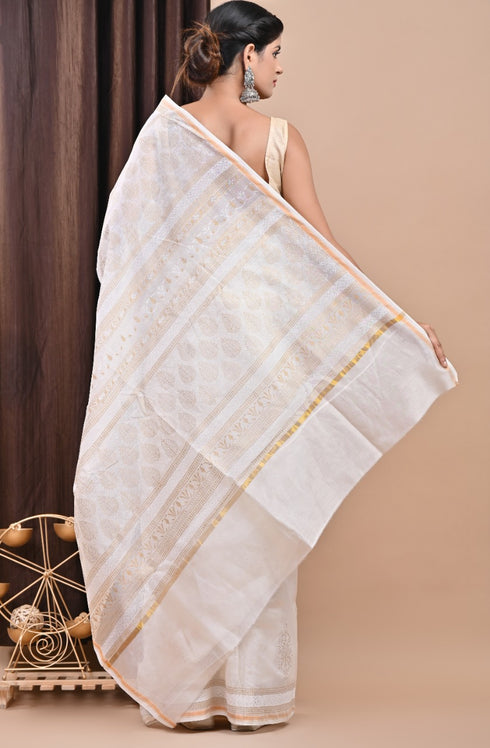 Designer Khadi Gold Print Chanderi Silk Saree (CHSAR11)